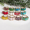 Fashion New Design Healing Quartz Oval Cut Natural Stone Cat Eye Turquoise Gold Plated Women's Ring Jewelry Paved Cubic Zirconia