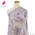 HY1707 Latest French Lilac Bridal Hand Luxury 3d Sequin Beads Flower Lace Fabric Embroidery Tulle Lace