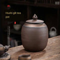 Hu Shi Tea Handmade Coarse Pottery Retro Pu'er Tea Jar Gold Iron Glaze Large sealed Ceramic Storage Jar