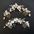 SLBRIDAL Handmade Gold Ins Style Ceram Flower Leaf Crystal Bridal Hair Comb Chain Wedding Headdress Hair Accessory Women Jewelry MegaBDM