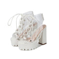 Candy Color Transparent PVC Thick Heel Boots Large Size Lace up Fish Mouth Women's Boots Daily Life Shoes for Women