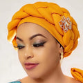 HZM-22372 New Diamonds Pearl African Auto Headtie Ready to Wear Stretchy Braids Head Wrap Muslim Women Turban Hat