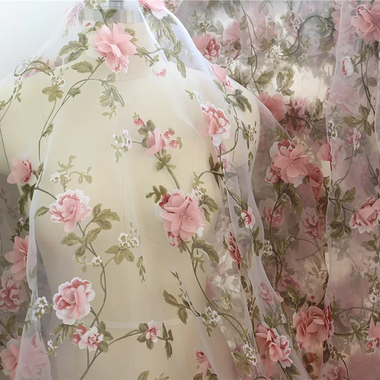 3D Flower Organza DIY Dress Headdress Accessories Lace Fabric