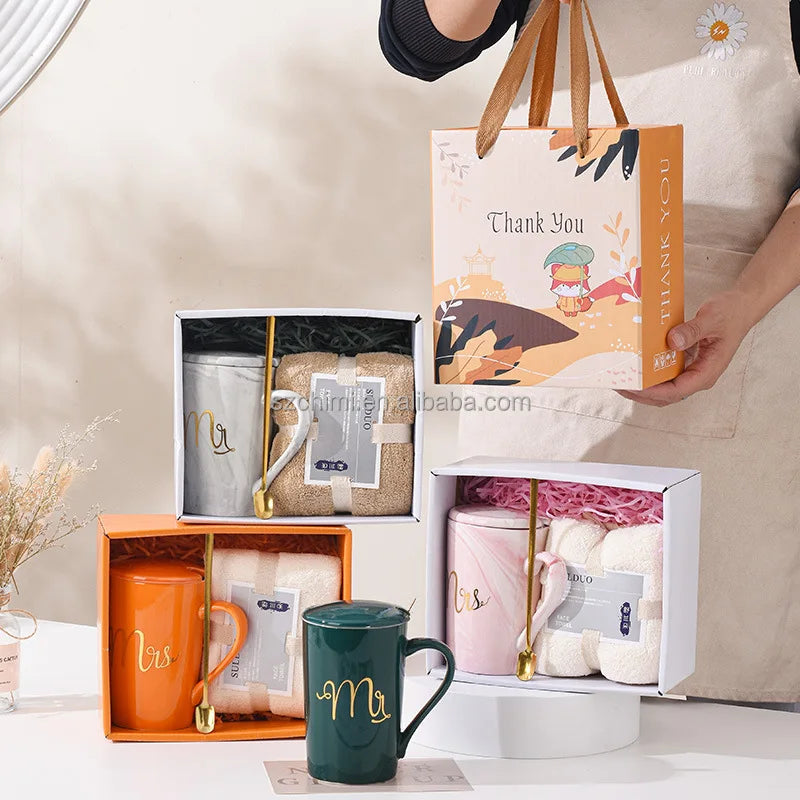 Best Selling Eco-Friendly Custom Logo Ceramic Mug & Coral Velvet Towel Gift Set Portable for Christmas Business Promotions