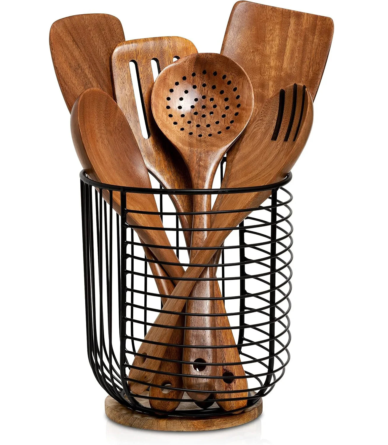 Good Quality Wood Iron Modern Stylish Extra Large Black Wire Crock Kitchen Countertop Organizer Utensil Holder Household Items