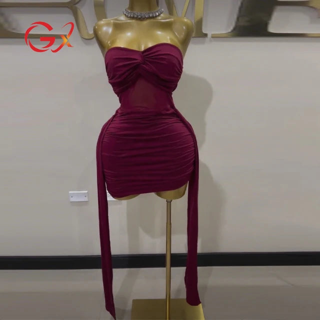 GX19686 Fashion Summer 2025 Women Clothing Boutique Mesh Patchwork Tube Dresses Elegant Sleeveless Irregular Mini Dress