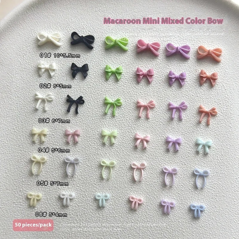 Paso Sico 50 Pcs Mini 3D Ribbon Bow French Style Resin Nail Drill DIY Accessories Mixed Colors Bow Tie Nail Art