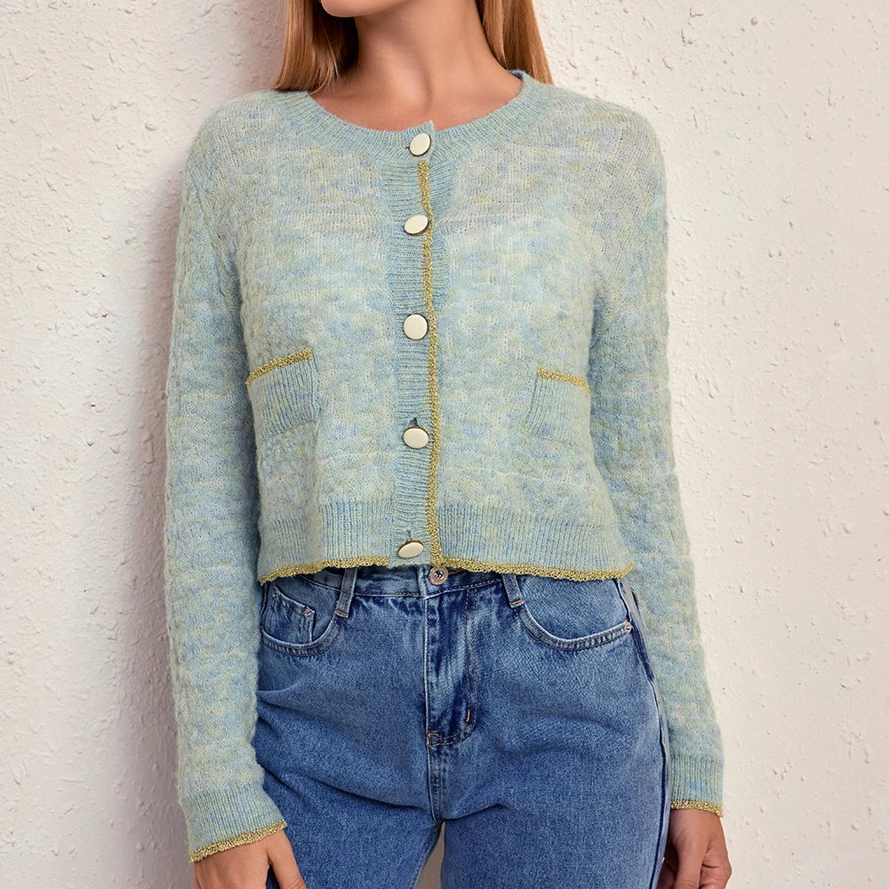 Winter Cardigan American O-neck All-match Vintage Ladies Elegant Women's  Sweaters