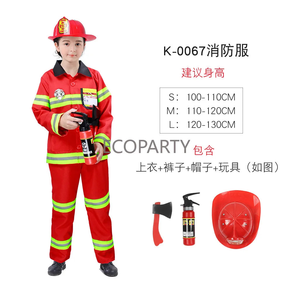 S-L Fire Chief Role Play Dress-Up Set Pretend Fire Fighter Outfit With Realistic Accessories Firefighter Costume for Kids