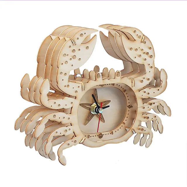 DIY 3D Jigsaw Puzzle Wood Crab Clock Building Blocks for Holiday Gift