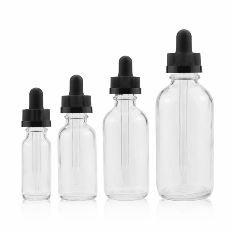 Custom 15ml 30ml 50ml Glass Boston Round Transparent Fine Oil Bottle PP Essence Dropper Bottle