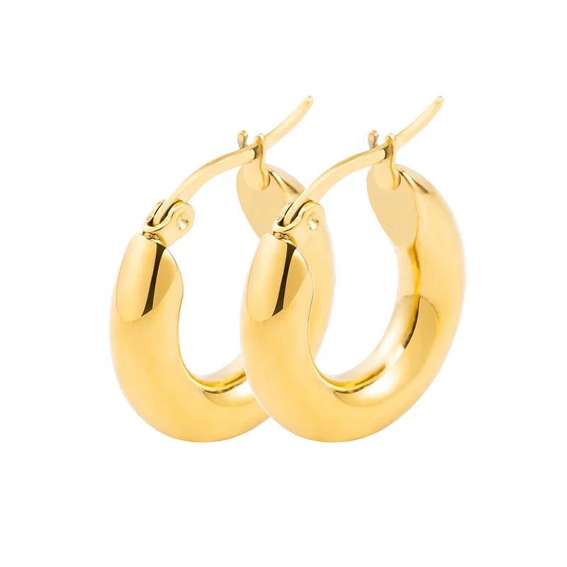 European Trend Minimalist Men/Women Stainless Steel Plated 18K Gold Smooth Surface Round Earrings