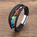 New Design Men Bracelet Bangle Multilayer Colorful Beads Stainless Steel Charm Genuine Leather Bracelet SL-287
