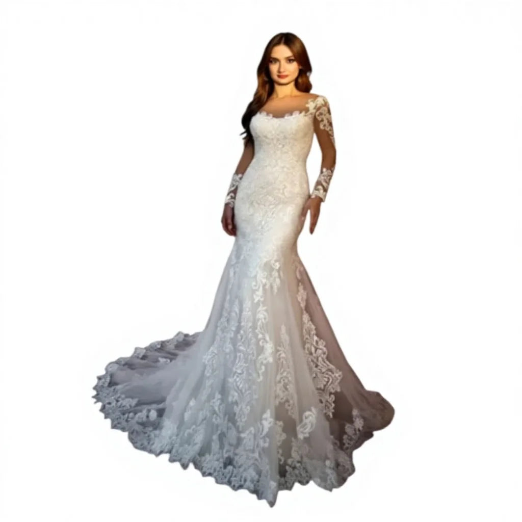 S495A 2024 Wedding Gown Bride Vestido De Noiva White Backless Lace Mermaid Ball Gown Dress for Wedding