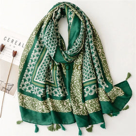 Soft Linen Cotton Scarf Shawls Fashion Temperament Luxury Premium Women Long Spotted Leopard Print Winter Warm Tassel Scarves