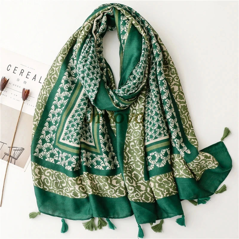 Soft Linen Cotton Scarf Shawls Fashion Temperament Luxury Premium Women Long Spotted Leopard Print Winter Warm Tassel Scarves