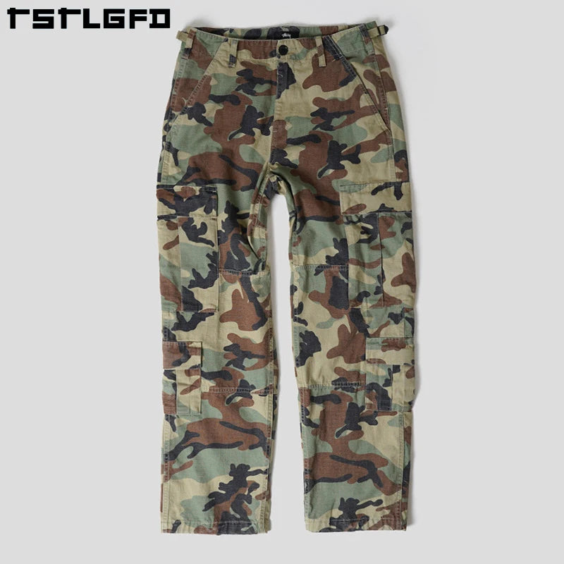 OEM Casual Baggy Work Pants Oversized Camo Pants With Pockets Straight Leg Trousers for Man Ripstop Camouflage Men Cargo Pants