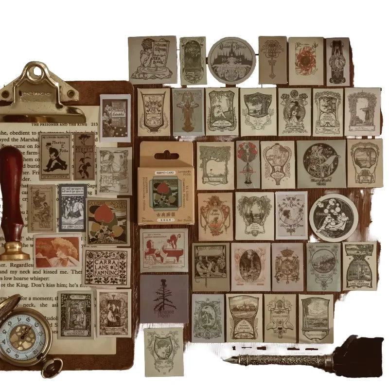 45-Piece Retro Artistic Nostalgic Journal Diary Stickers Classical Pictorial Box-Packed Material Sealing Paste Gold Stamping