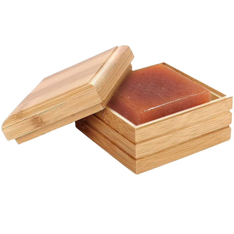 Natural Wooden Soap Case Bathroom Shower Soap Tray Containers Custom Logo Square Bamboo Soap Box With Lid