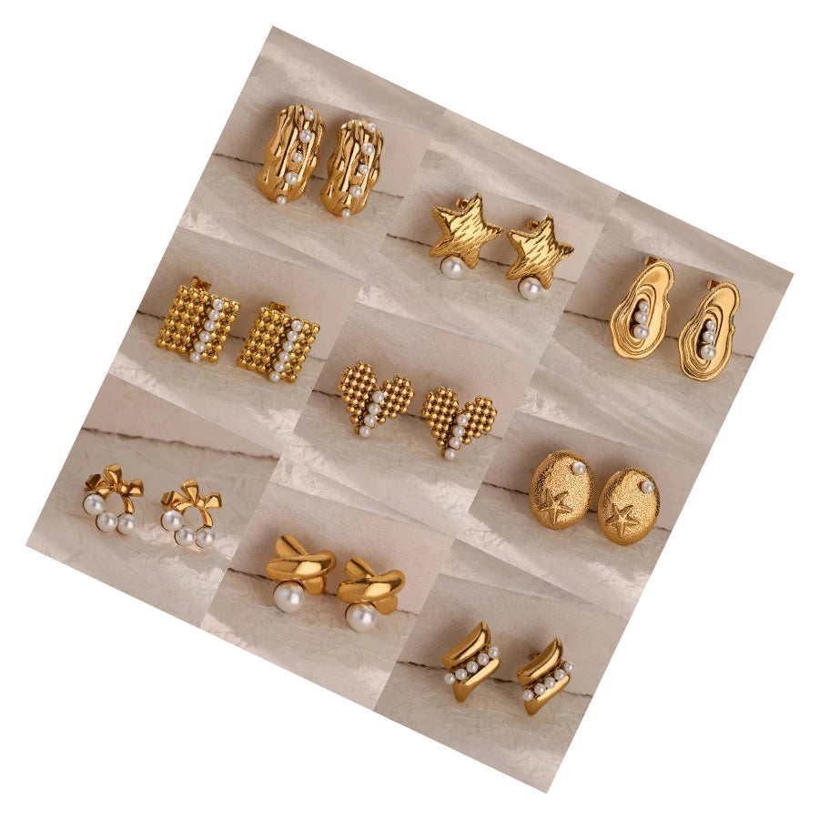 French Inspired Vintage Light Luxury Square Love Design Drop Earrings with Stainless Steel  Pearls Fashion INS for Gift