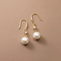 925 Sterling Silver Round Imitation Pearl Pendant Gold Plated Dangle Drop Earrings Fashion Jewelry for Women