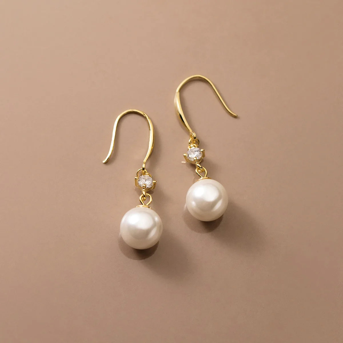 925 Sterling Silver Round Imitation Pearl Pendant Gold Plated Dangle Drop Earrings Fashion Jewelry for Women