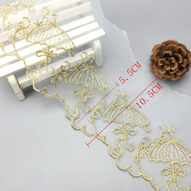 Wholesale 3-color Lace Umbrella Embroidery Design Border Mesh Lace Trimming Fabric for Headwear Wedding Dress WS41