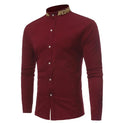 New Autumn Casual Personalized Wheat Ear Embroidered Standing Collar Shirt for Men's Long Sleeved Shirt