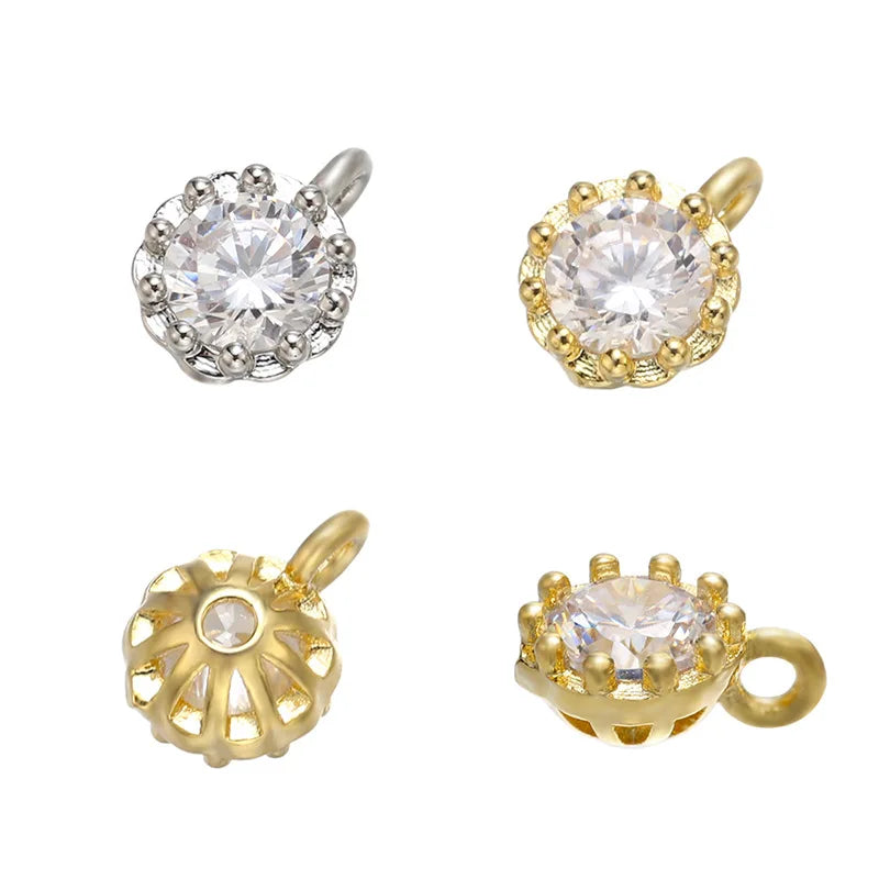 Simple 6*8mm Pave Zircon Daisy Flower Charm Gold Silver Claw Round Zircon Pendant for Earrings Necklace Jewelry Making