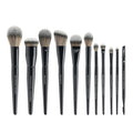 11-Piece Set of New Powder Eye Shadow Blush Contour Flat Makeup Brushes Black Synthetic Hair Wood Handle Single Brush Foundation