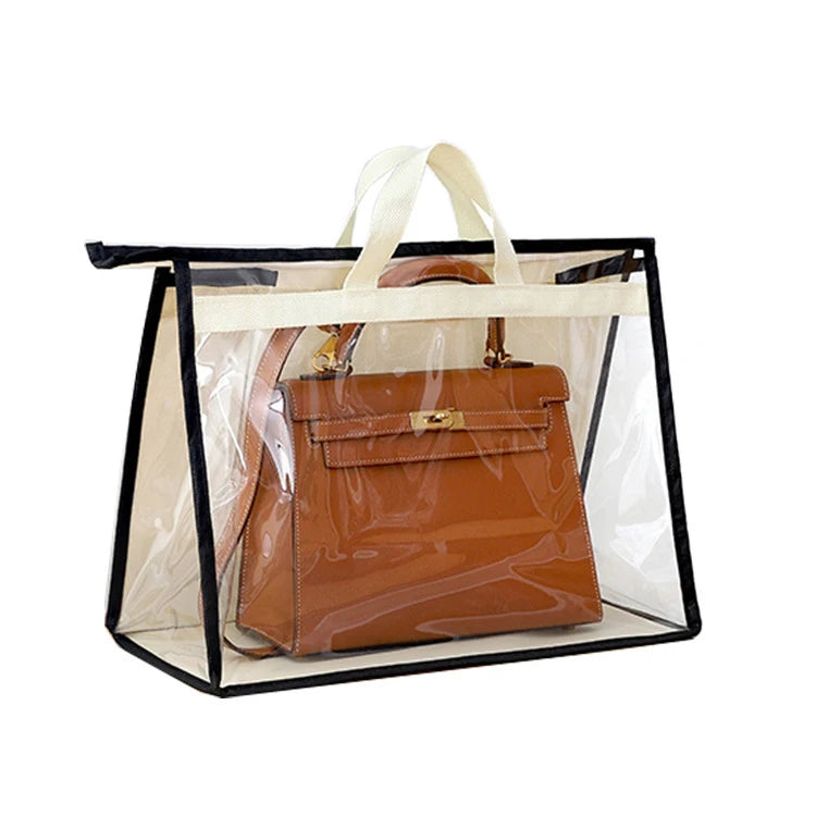 Portable Lightweight Travel Clear Transparent Zippered Handled Storage Bag Dust Cover Purse Handbag Protector