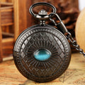 Unique Black Full Hunter Steampunk Manual Mechanical Pocket Watch with Blue Eye Hand Wind Skeleton Locket Watch for Men Gift