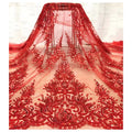 Embroidered 3d Flower Red Wedding Dress Beaded Sequin Lace Garment Clothing Fabric