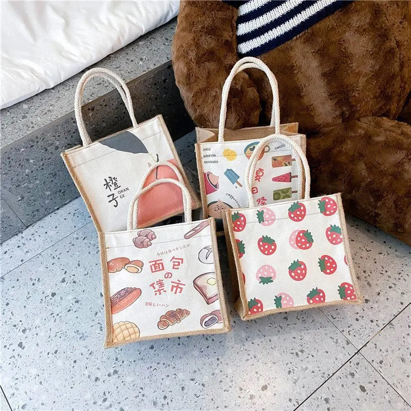 Fashion Japanese Korean Style Canvas Tote Bag Women's Handbag  Small Cotton Linen Jute Bag
