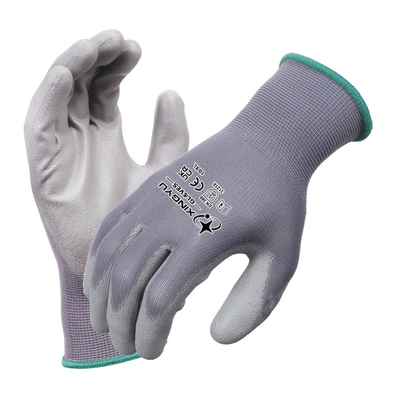 XINGYU 13G PU Polyester Work Gloves Custom With Logo Guantes De Trabajo Personal Protective Equipment PU Safety Work Gloves