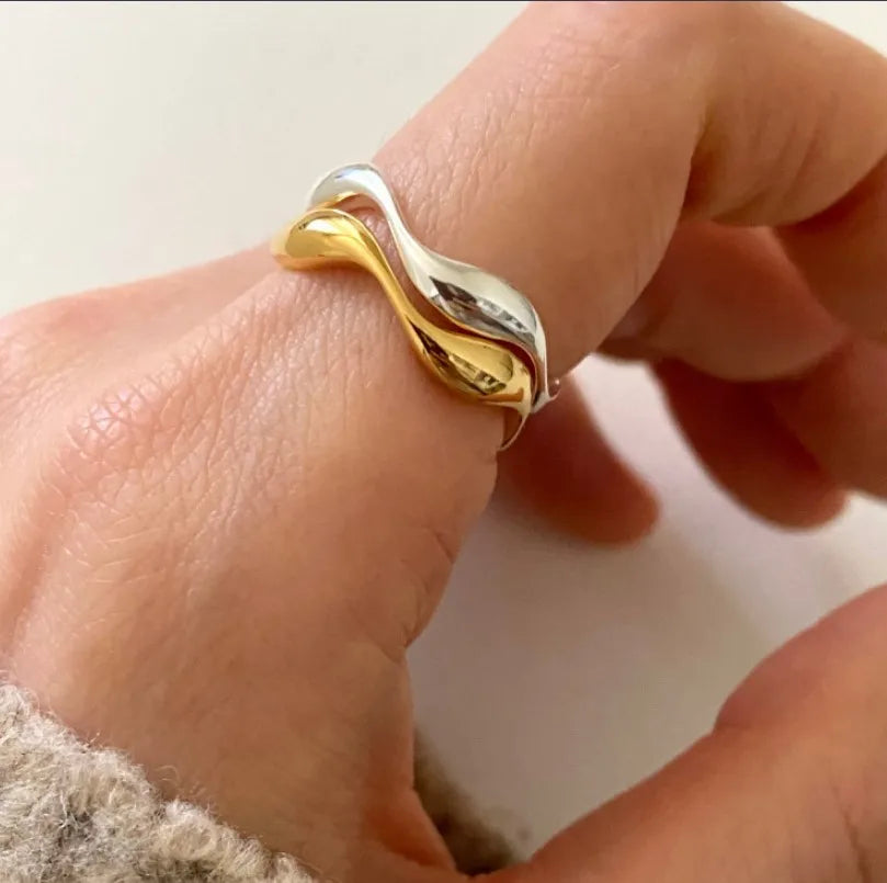 925 Sterling Silver Vintage Open Designer Silver Gold Plate Ring Minimalism Irregular Ring