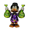Custom 3D Resin Animal Statue Modern Chrome Duck Scrooge Sculpture for Art Design Gold Electroplating Two Money Bag Ornament