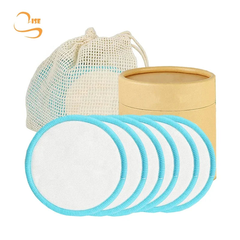 Chemical Free 8cm Round Bamboo Cotton Makeup Remover Pads Laundry Bag Set Reusable Organic Cotton Facial Wipe