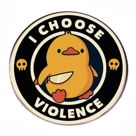 Custom Cute Lapel Pin I Choose Violence Brooch Little Yellow Duck with a Knife Pin Violent Goose Brooch Metal Alloy Badge