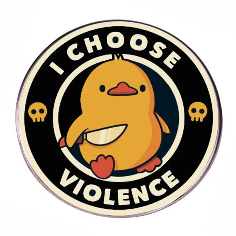Custom Cute Lapel Pin I Choose Violence Brooch Little Yellow Duck with a Knife Pin Violent Goose Brooch Metal Alloy Badge
