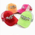 Custom Embroidered Hip Hop 5-Panel Cotton Mesh Trucker Hat Nylon Baseball Cap with Floral and Leaf Pattern for Outdoor Use