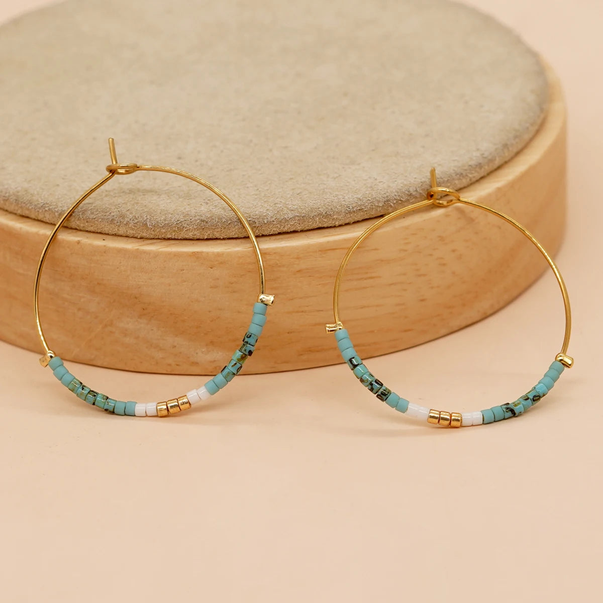 Go2boho Summer Jewelry for Women Miyuki Glass Bead Hoop Earrings Gold Plated Adjustable Bohemian Style