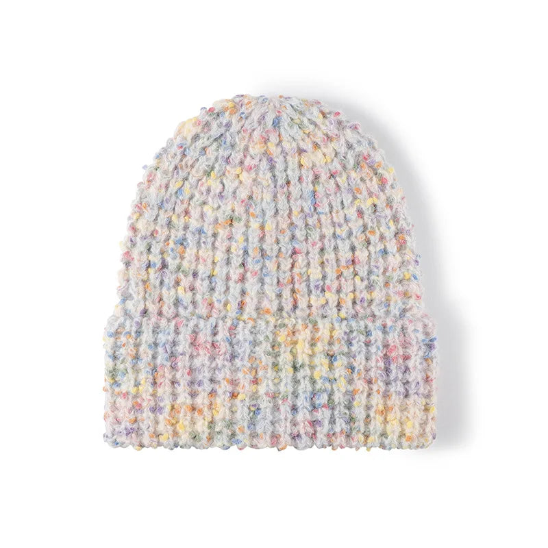 Women's Autumn Winter Warm Wool Knitted Hat Colored Dots for Outdoor Ear Protection Riding Beanies