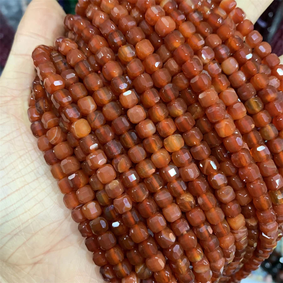 Wholesale Faceted Cube Stone Beads Natural 6*6mm Carnelian Square Beads for Jewelry Making
