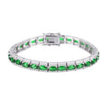 925 Sterling Silver Oval and Round Sparkling Cubic Zirconia CZ Green Simulated Emerald Tennis Bracelet for Women