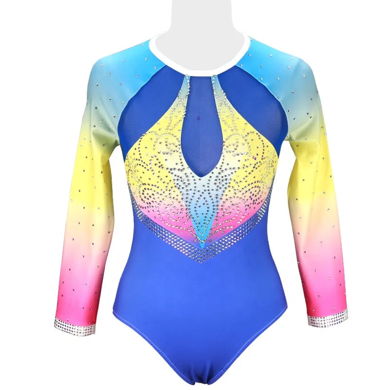Wholesale Plus Size Long Sleeve Paneled Gymnastics Leotards Customizable Design Training & Dance Wear OEM Service