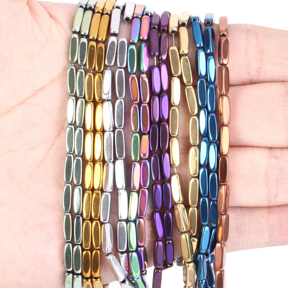 3x9mm Gold Color Fillet Rectangle Multicolor Plating Hematite Loose Spacer Natural Stone Beads Jewelry Making DIY Bracelet