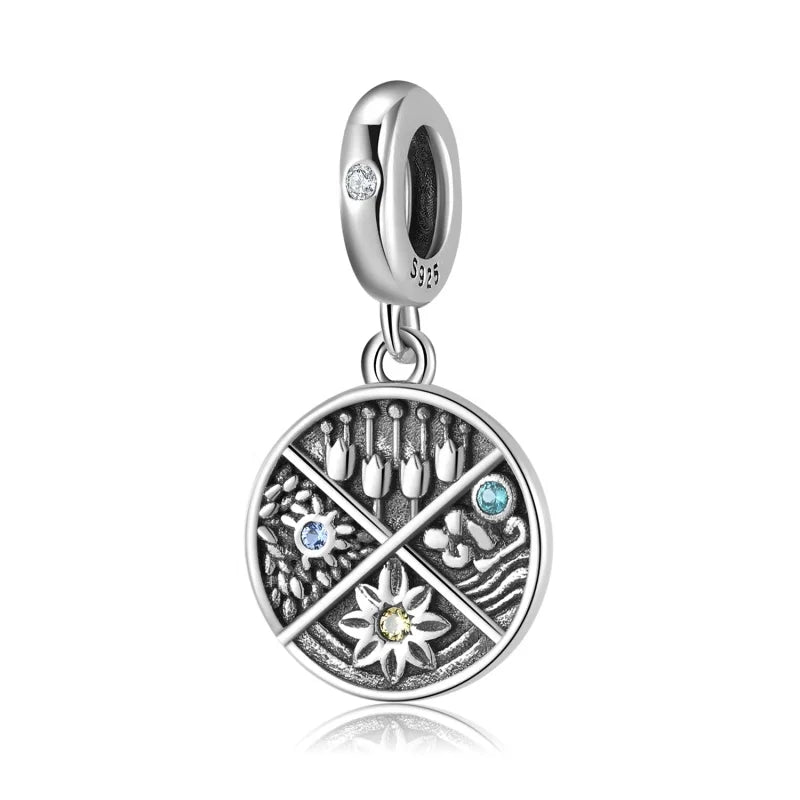 Real 925 Sterling Silver Round Shape Flowers Shape Zircon Pendants Beads Fit Charm Bracelet Jewelry Making Wholesale Lots Bulk