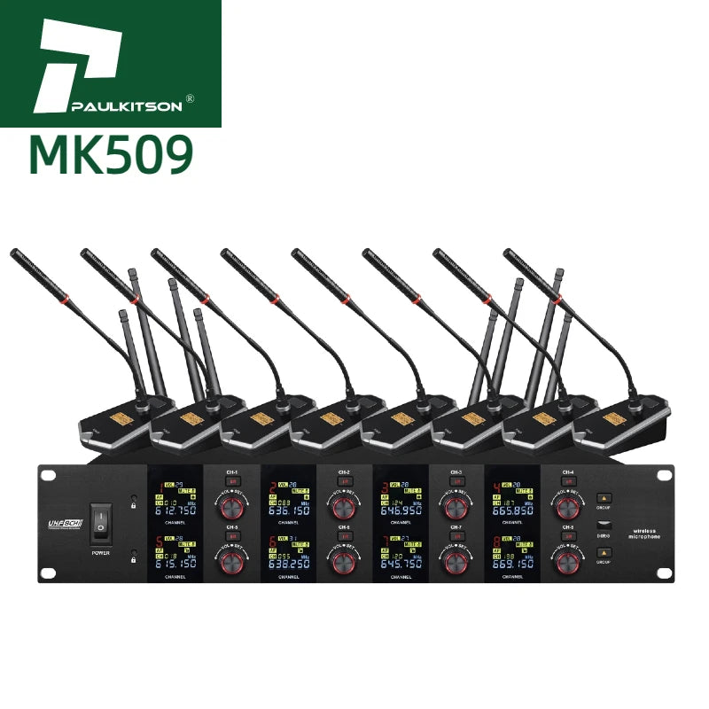 Paulkitson MK509 UHF Professional Wireless Microphone System 8 Channels Lavalier Microphone for Microphone Accessories