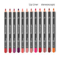 Wholesale Long Lasting Matte 12-color Wooden Lip Liner Kit Private Label Waterproof Creamy Vegan Lipliner Pencil